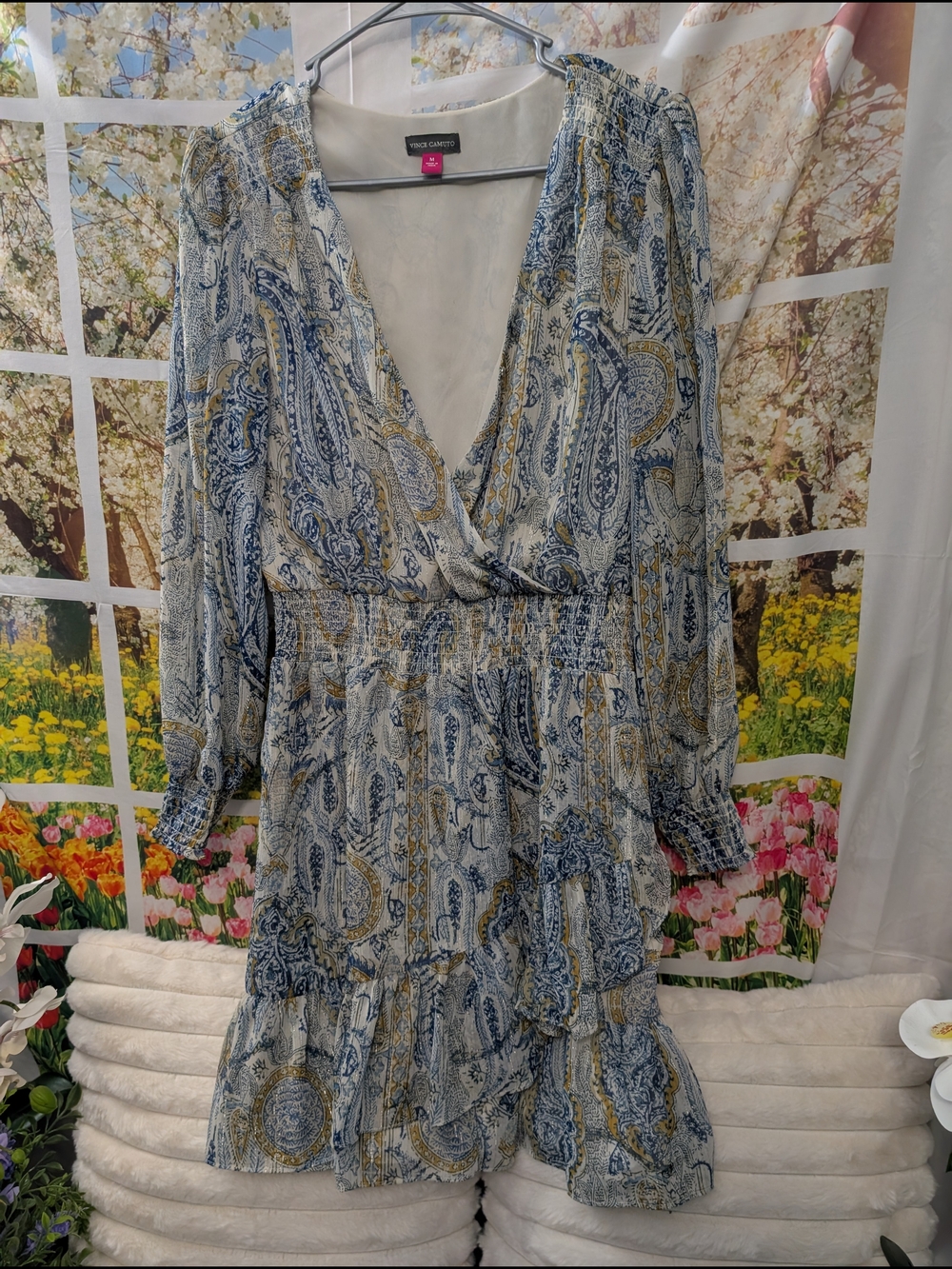 Vince Camuto Blue Paisley Print Wrap Dress